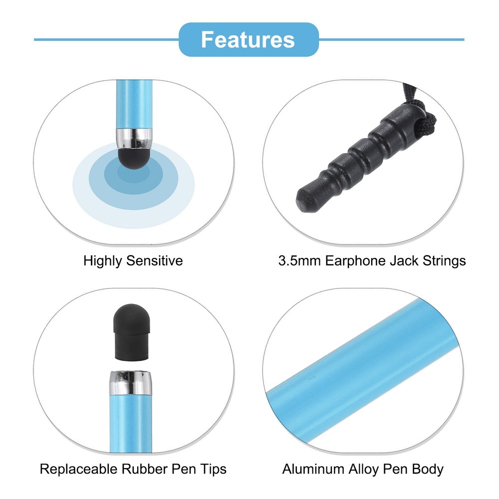 5pcs Metallic Stylus Pen Retractable Capacitive Pens, Light Blue