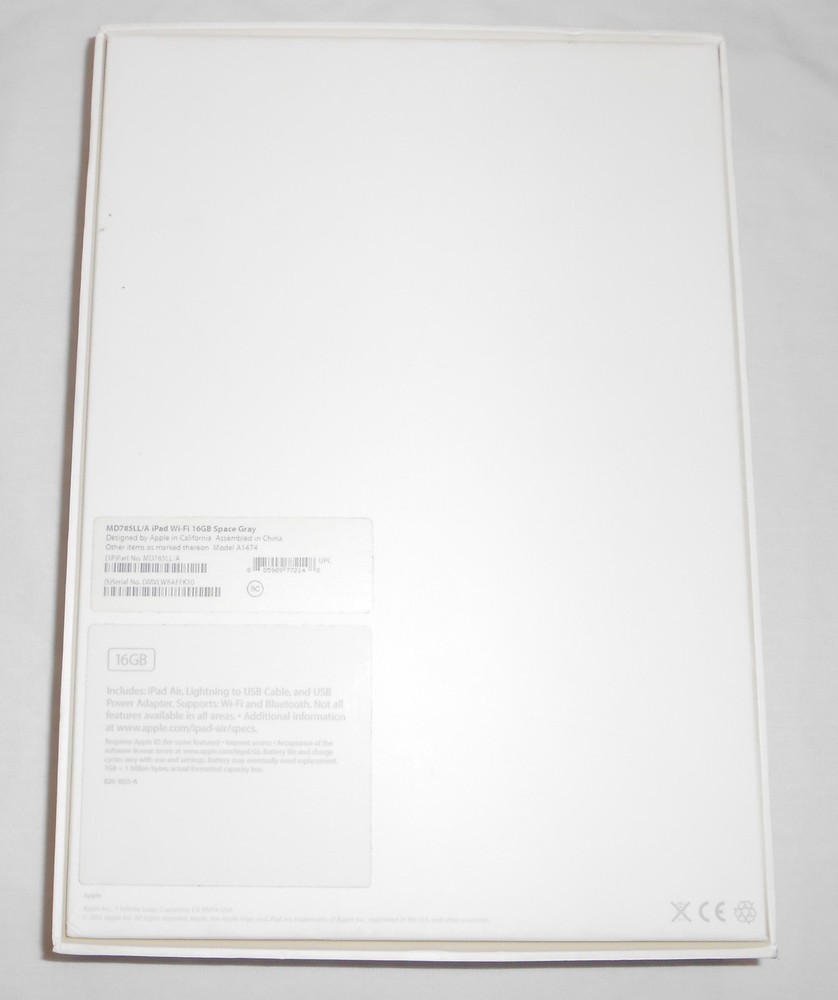 Original EMPTY BOX and packaging only for iPad Air 16GB Space Gray - NO TABLET