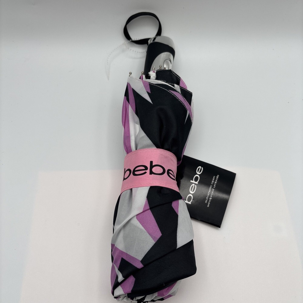 BEBE AUTO open umbrella WINDPROOF PINK/black STRIPES NWT
