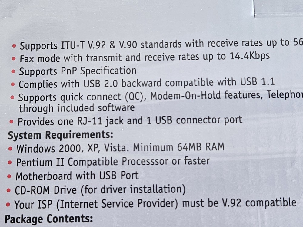 V92 V90 56K External USB Data Fax Dial Up Internet Modem Nexxtech