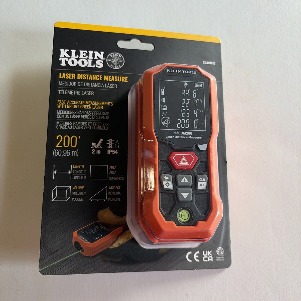 Klein Tools 93LDM200 Laser Distance Measurer LCD Continuous Rechargeable Compact