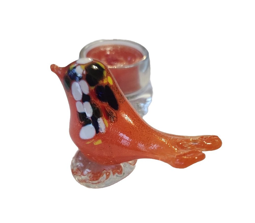 Blown Glass Murano Orange Bird Tealight Holder