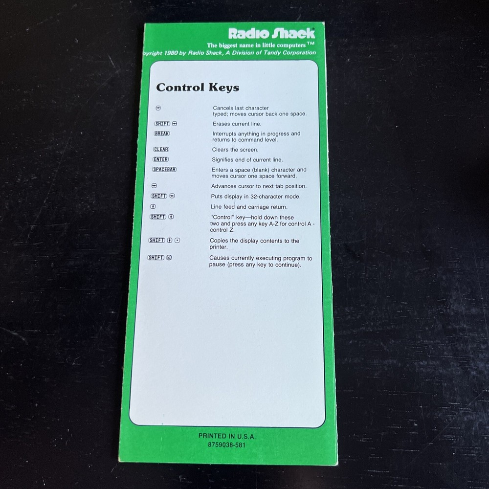 Vintage TRS-80 Model III Start-Up Micro-Computer System Quick Reference Manual