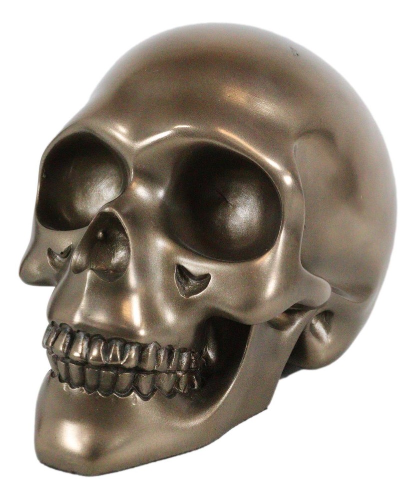Decorative Bronze Colored Skull Head Skeleton Figurine Statue