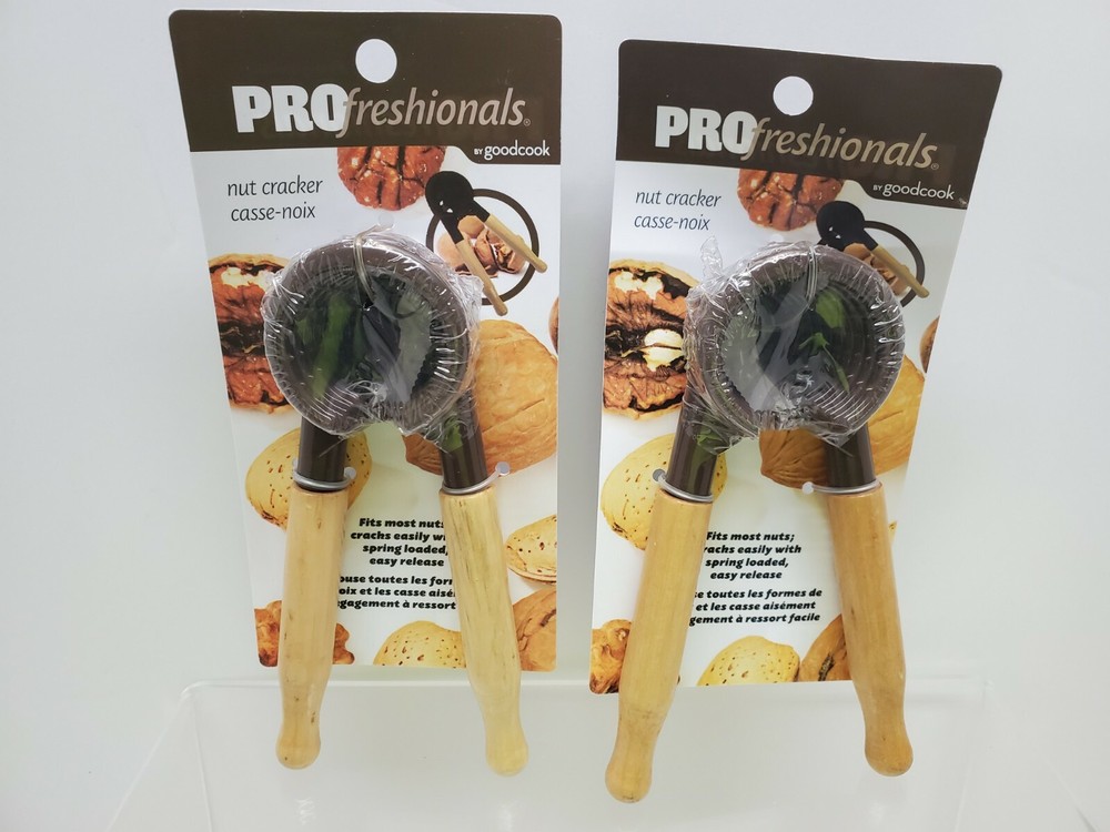 2-NEW ProFreshionals Nut Cracker Spring Loaded Wood Handle Nut Shell Cracker
