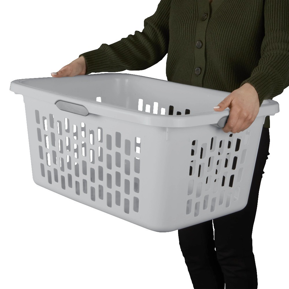 Large Rectangle Plastic Laundry Basket with Comfort Grip Handles, Breathable