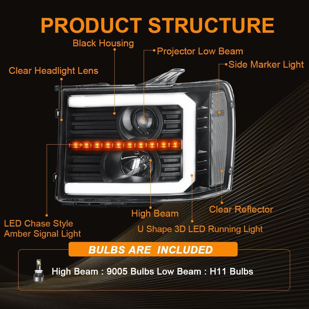 LED DRL Headlight Assembly, Headlights Kit Compatible with 2007-2013 GMC Sierra