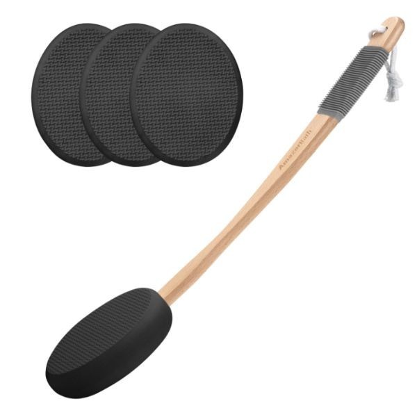 AmazerBath Lotion Applicator for Back, Feet, 4 Replacement Pads, Black