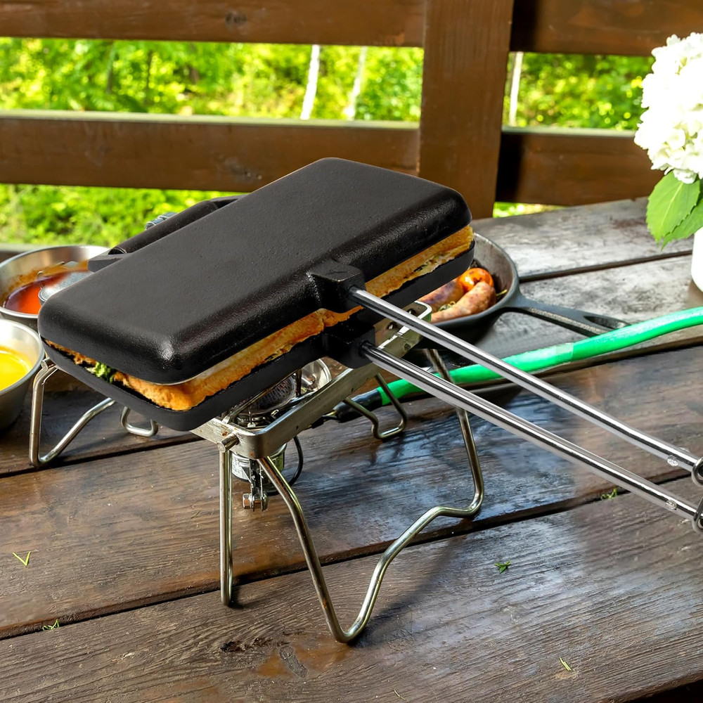Double Pie Irons for Camping Cast Iron, Portable Mountain Campfire Pie Maker, Ca