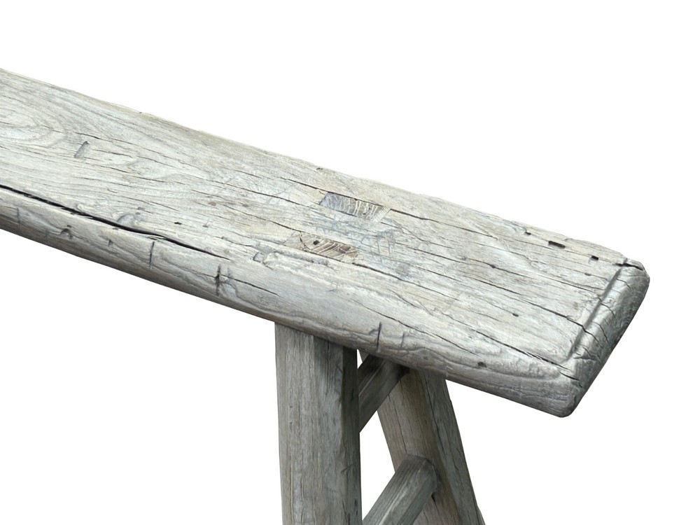 Raw Rough Wood Grain Rectangle Long Slim Stool Bench Side Table ws4630