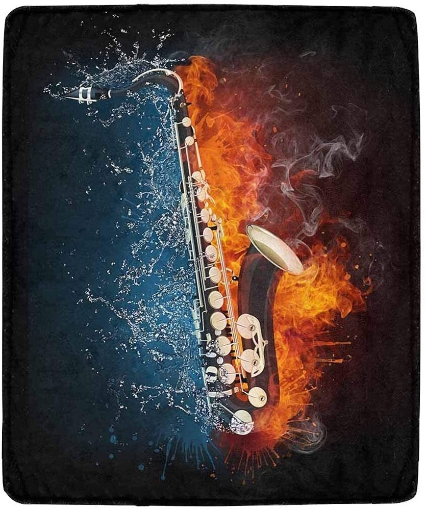 Saxophone in Fire Water Super Soft Throw Blanket Warm Elegant Cozy Microfiber