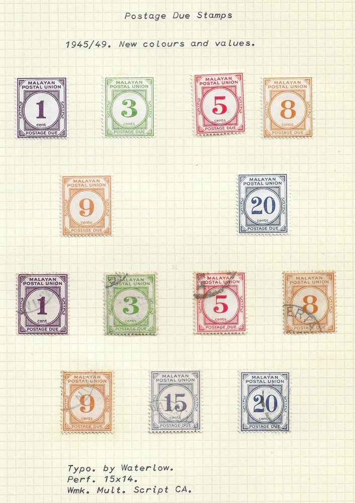Malayan Postal Union 1945-64 Postage Due Collection Mint & Used Cat£1000+