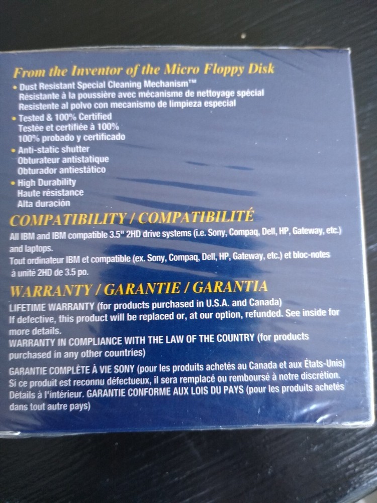 SONY Micro Floppy Disks 2HD 3.5" Double Sided Formatted Sealed Box