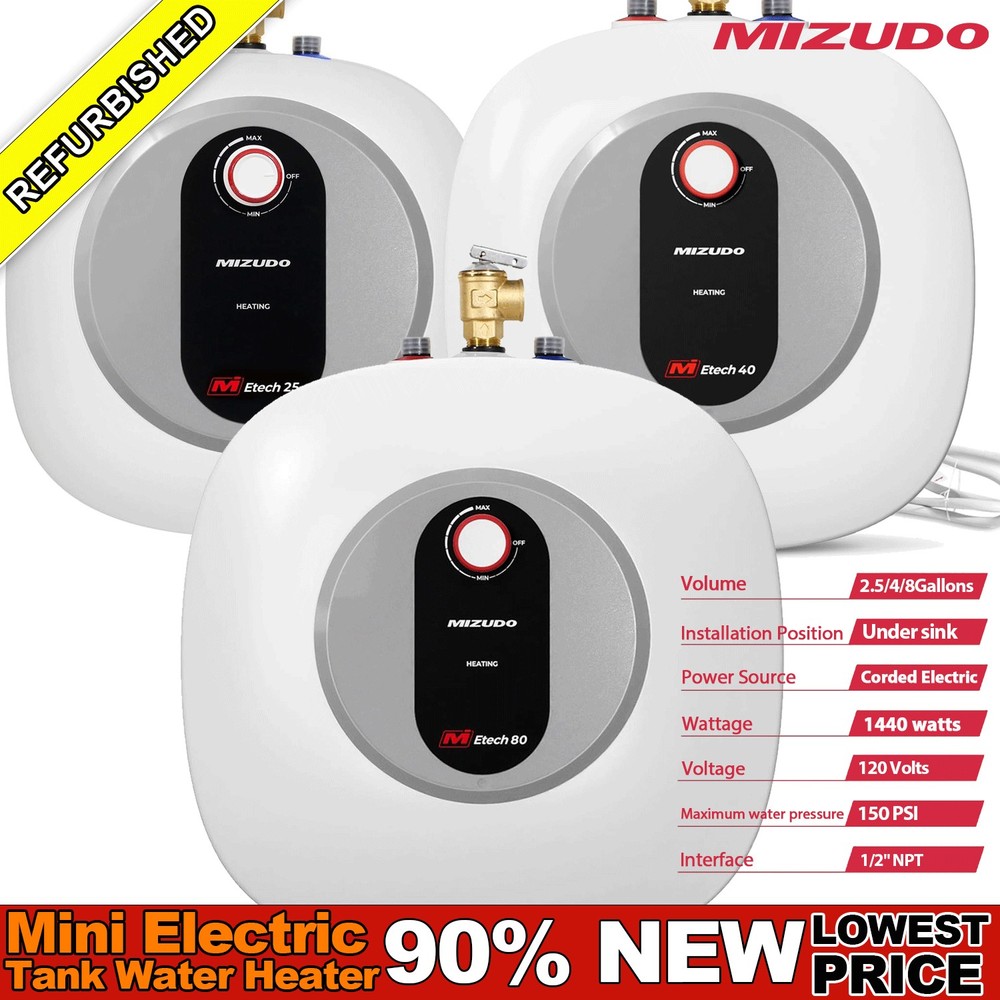 2.5/4/8 Gallon Electric Mini Tank Hot Water Heater Kitchen Sink Compact 1440W