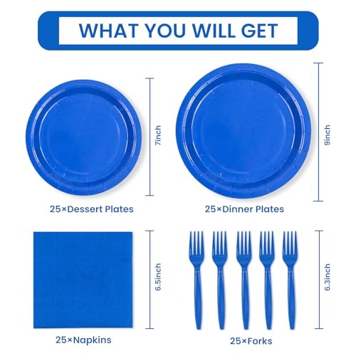 100PCS Paper Plates Disposable Party Tableware Set Includes 7in & 9in Blue