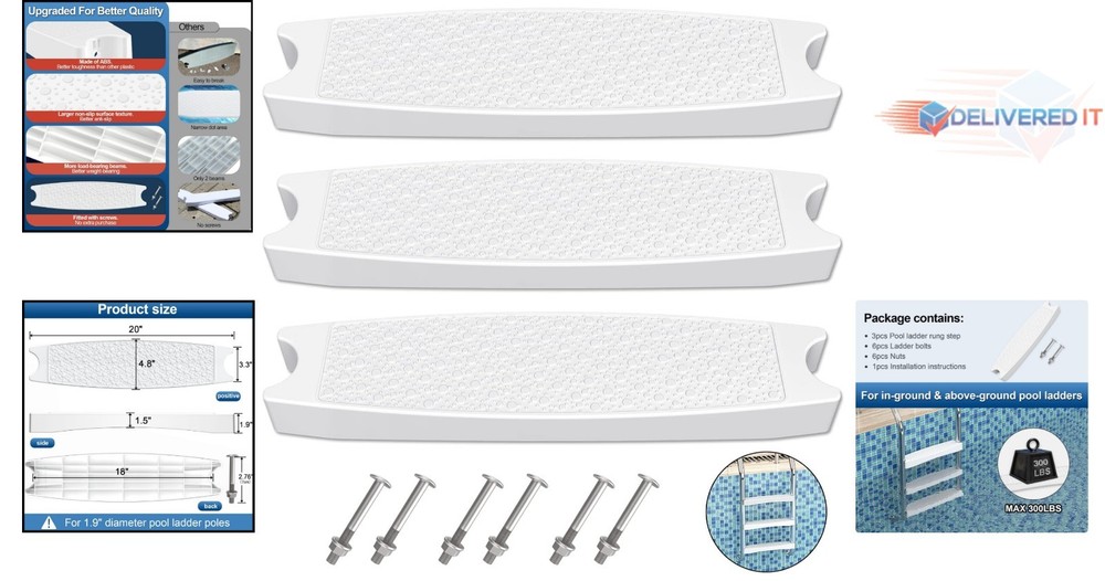 Pool Ladder Steps Replacement 3-Pack Heavy Duty Plastic Inground Pool Accessory