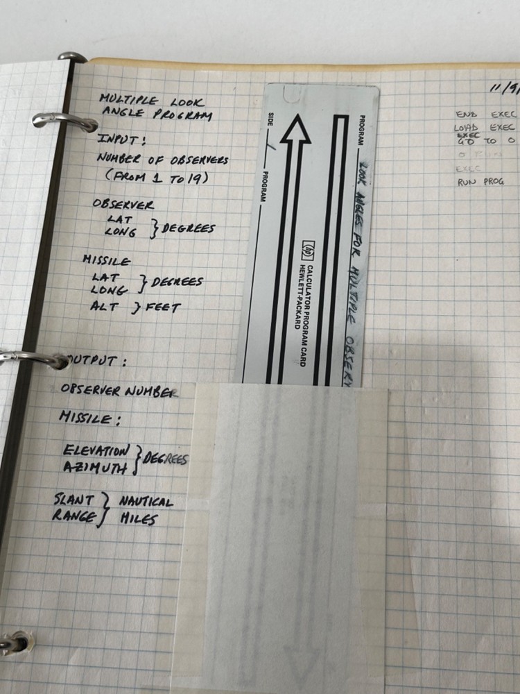 Satellite Tracking Antenna Trajectory Calculation Ephemera HP 9820 Program Notes