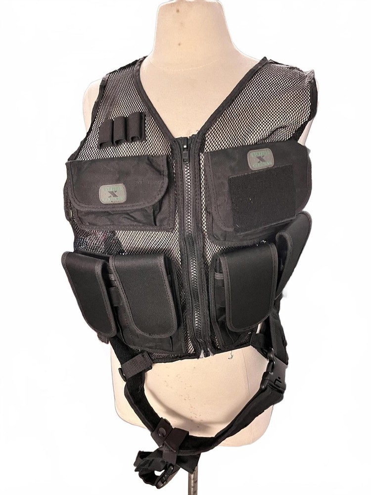 Black Tactical Mesh Utility Vest with Multiple Pockets M/L
