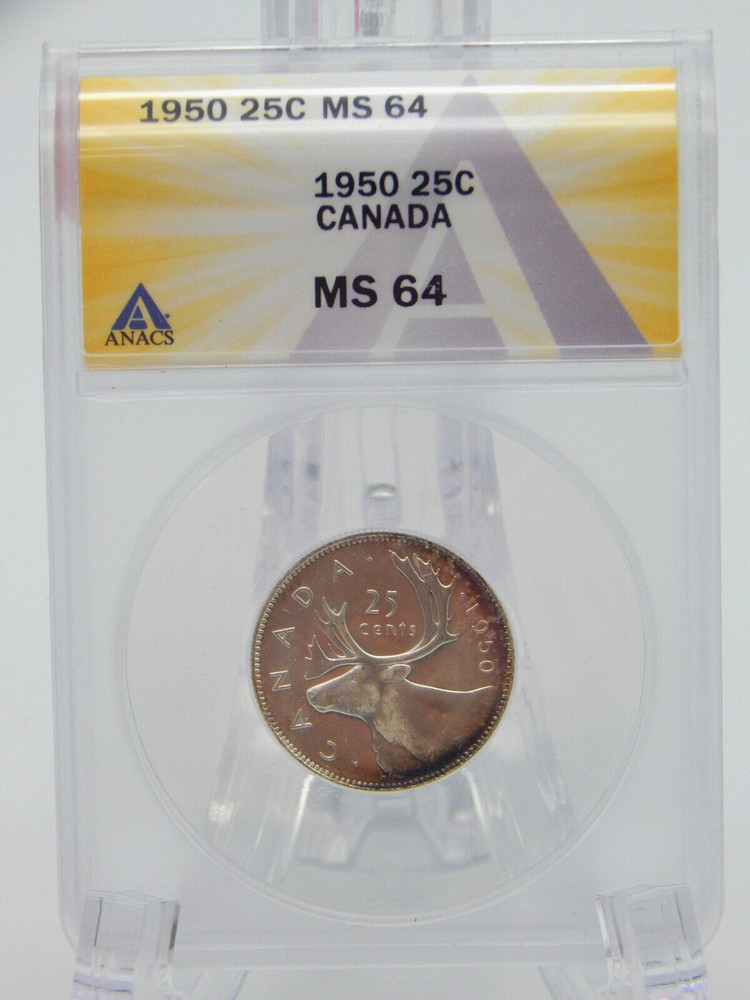1950 ANACS MS 64 Canada 25 CENT Silver QUARTER  #BT-230