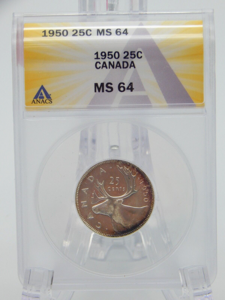 1950 ANACS MS 64 Canada 25 CENT Silver QUARTER #BT-230