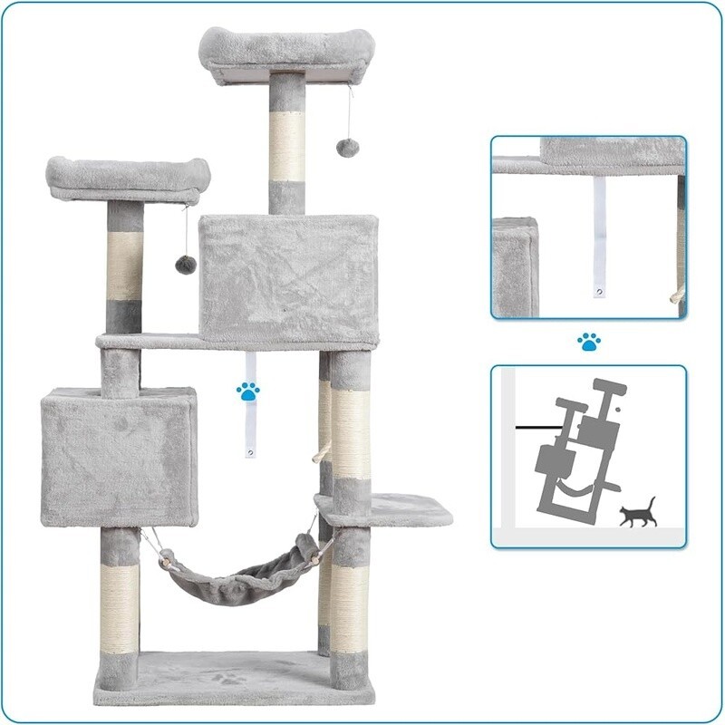 Large Multi-Level Cat Tree Condo W/ Scratching Posts Hammock Plush Toys Durable