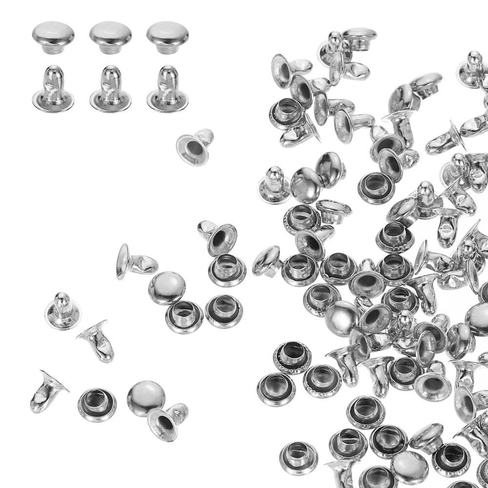 200Sets Single Cap Rivet 6mm Carbon Steel Round Head Snap Studs, Silver