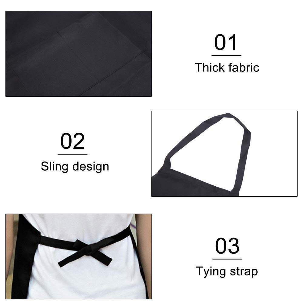 10 Pack Heavy Duty Black Bib Aprons w/Pockets - Adjustable Chef Waiter Kitchen