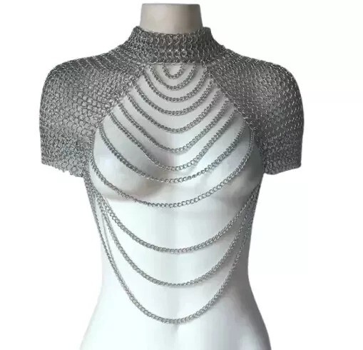 Medieval Chainmail Collar Shoulder Armor Adjustable Chainmail Chain Layered