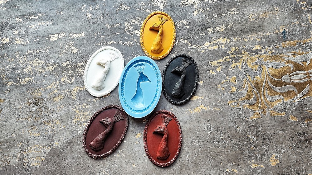 Peacock Medallion in frame Silicone Mold for Resin, chocolate, candy, plaster