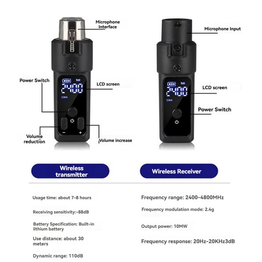 UHF Microphone Converter XLR Rechargeable Transmitter & Receiver2406