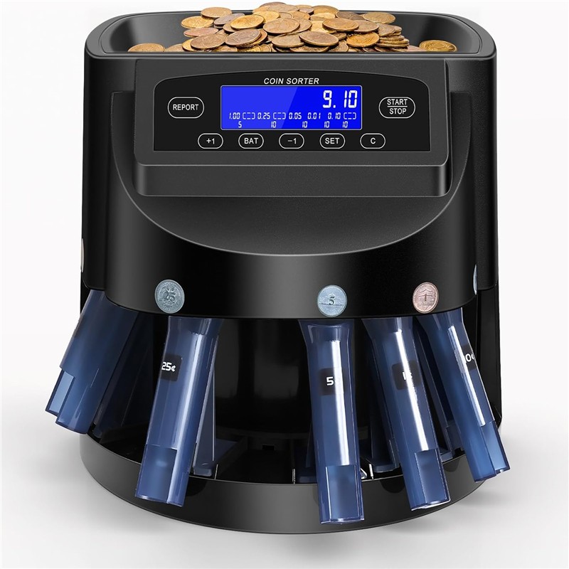 Automatic Coin Sorter & Counter LCD Display Anti-Jam 270 Coins/Min Machine