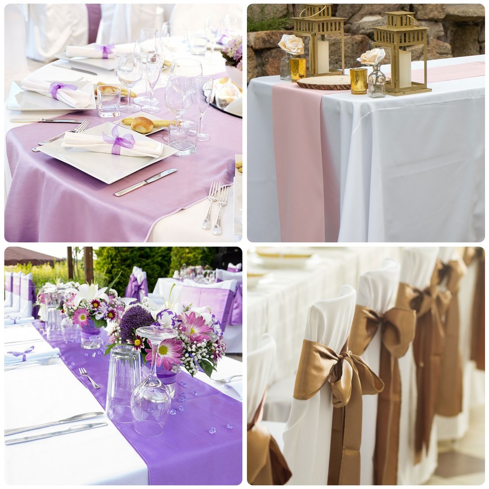 12 Pcs Gold Satin Table Runner 12" x 108" Romantic Silk Table Runner -78