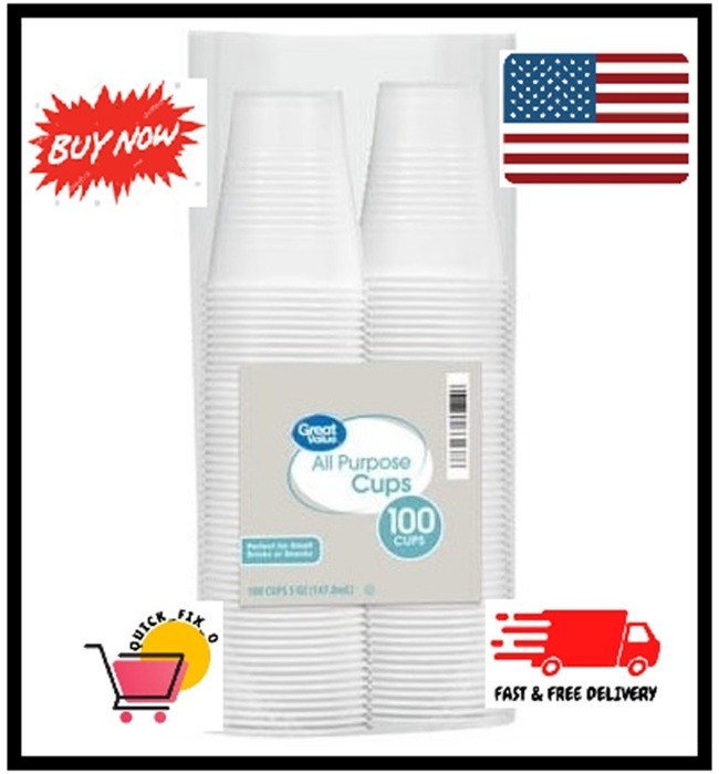 Great Value All Purpose Disposable Plastic Cups, Clear, 5 oz, 100 Count