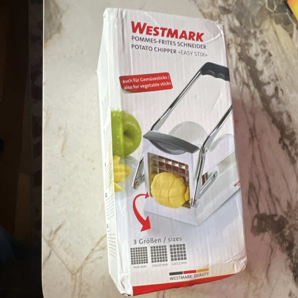 Westmark Easy Stix Potato Chipper Push Function 3 Inserts Dishwasher Safe White