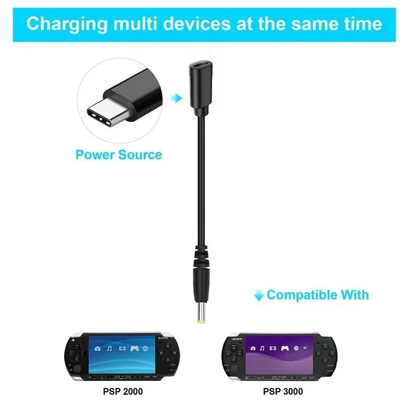 USB C Cable for PSP1000 2000 3000 Controller Charging Adapter Type C LED Convert