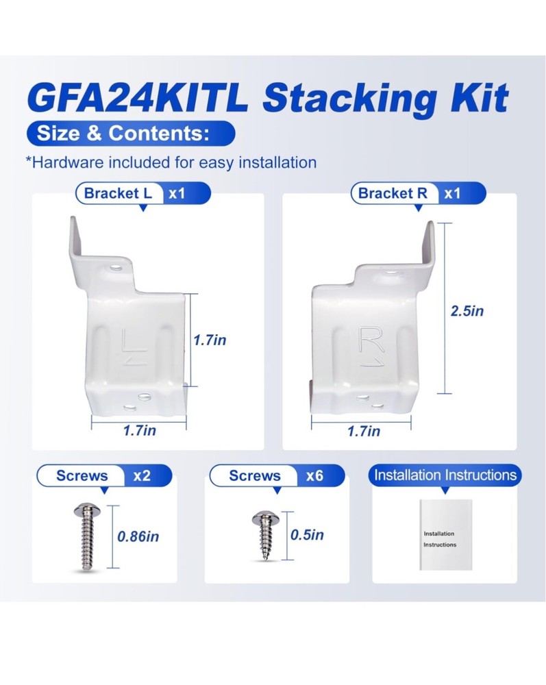 GE 24" Washer Dryer Stack Bracket Kit - GFA24KITL - Laundry Stacking Kit