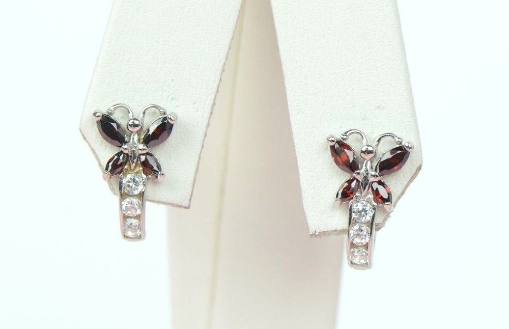 Solid Sterling Silver.925Dangle Butterfly CZStud Earrings,Birthstones,Leverback