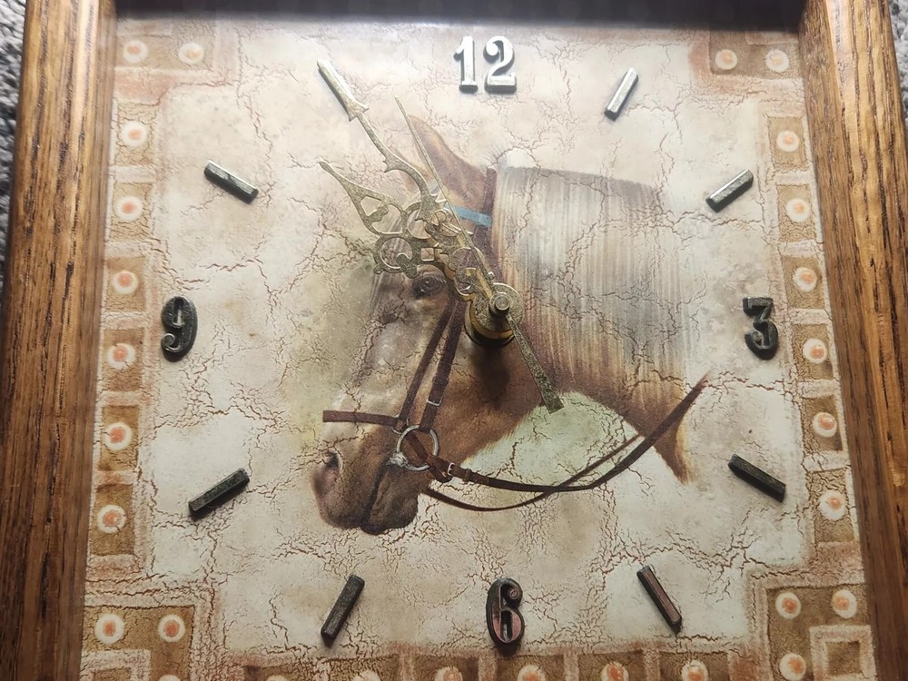 Horse Wood Framed Tile Wall Clock Working