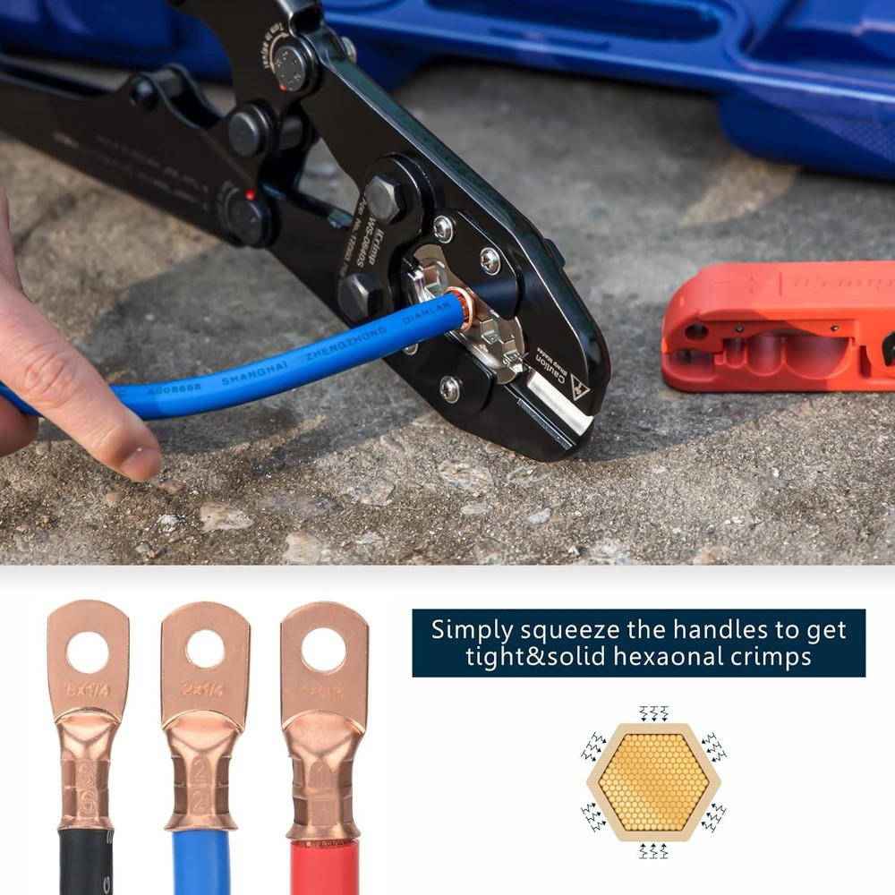 iCrimp Battery Cable Lug Crimping Tool Set includes Cable Lug Crimper, Cable Str