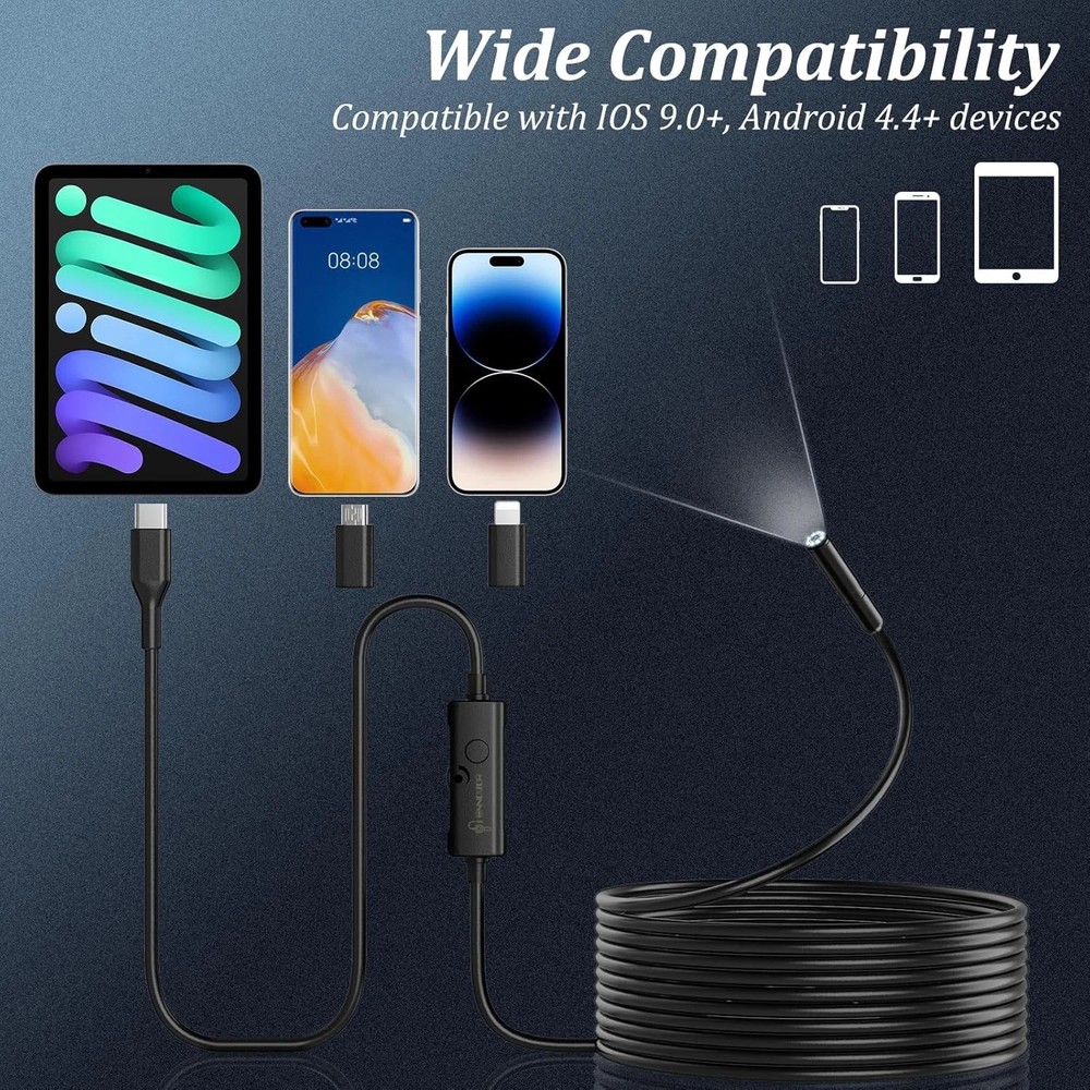Endoscope Camera with Light,1920P HD Borescope Camera for iOS , Android16.4FT