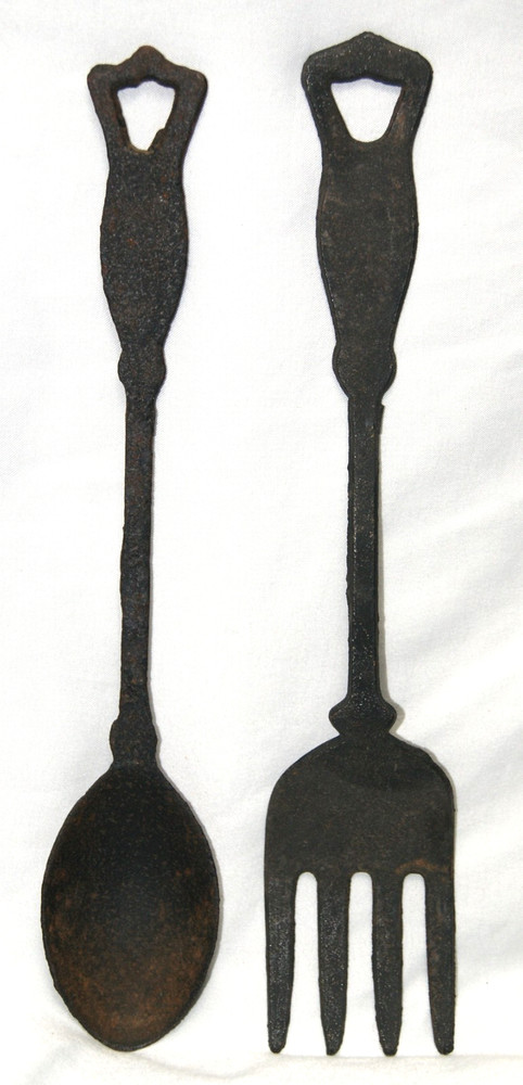 Cast Iron Kitchen Camp Fork & Spoon Set 11" Wall Decor