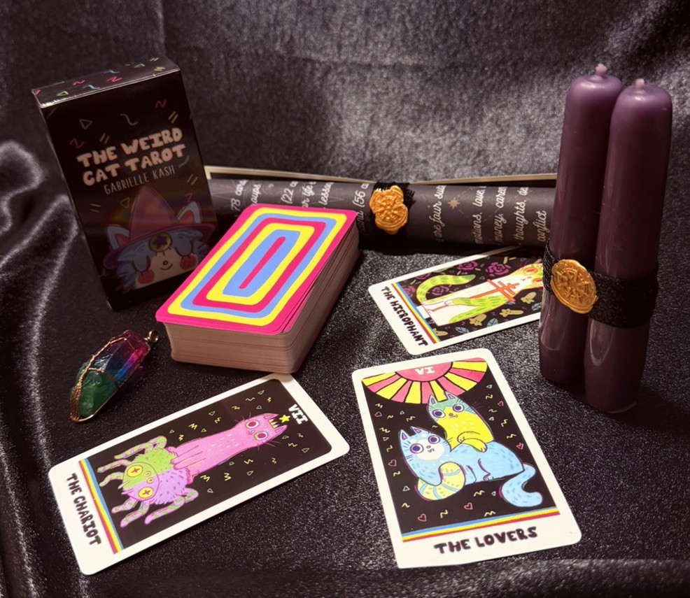 🔮 Weird Cat Tarot Gift Set Candle Pendulum USB Guide Crystal Ritual Kit