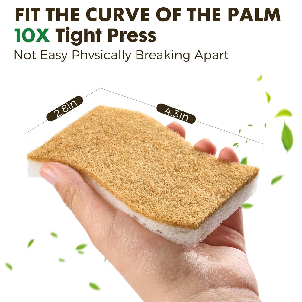 12 Pack Natural Biodegradable Kitchen Non Scratch Sponges,Compostable Plant B...
