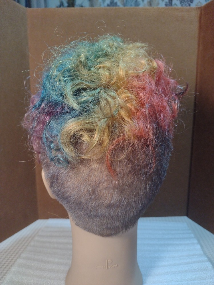 Pivot Point MMMUIMLL Britney Mannequin Head Pixie, Shaved Sides/Back Rainbow