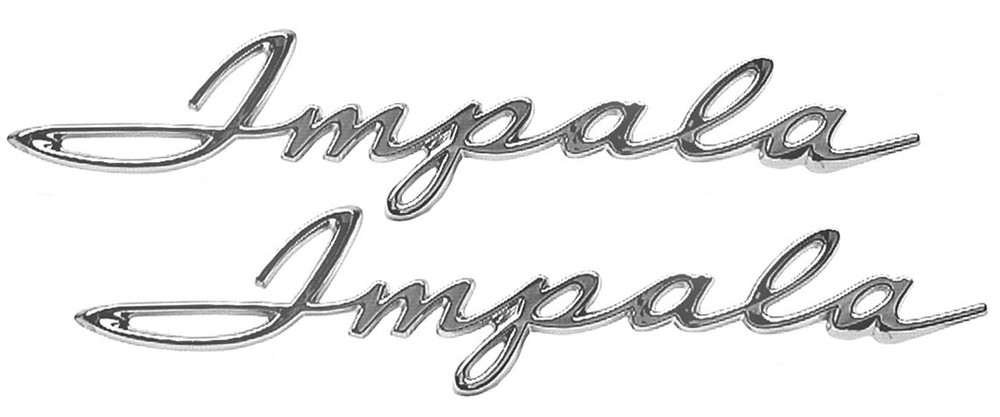 1962 CHEVROLET IMPALA QUARTER PANEL EMBLEM SCRIPT # 62C-16723-SCPT NEW PAIR
