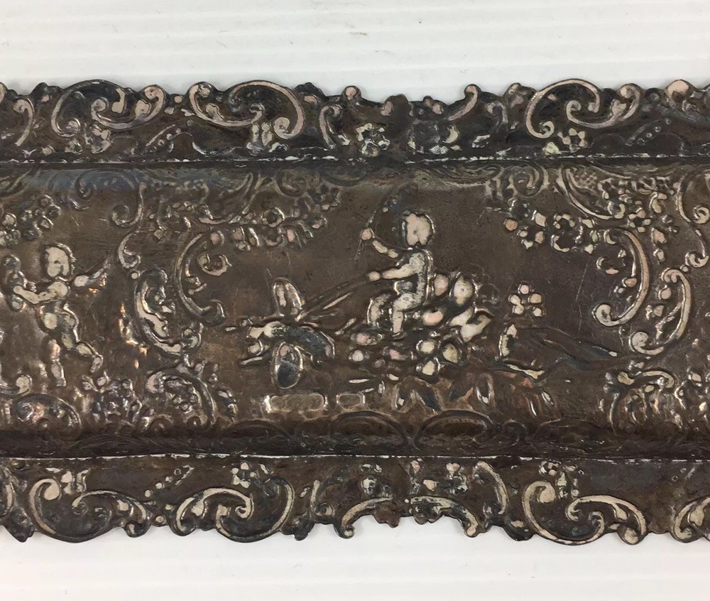 Antique 1893 Samuel Boyce Landeck Solid Silver Putti/Cherubs Embossed Pen Dish