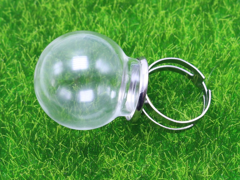 2 DIY Silver Tone Adjustable Ring with 25mm Clear Glass Terrarium Globe Bottle