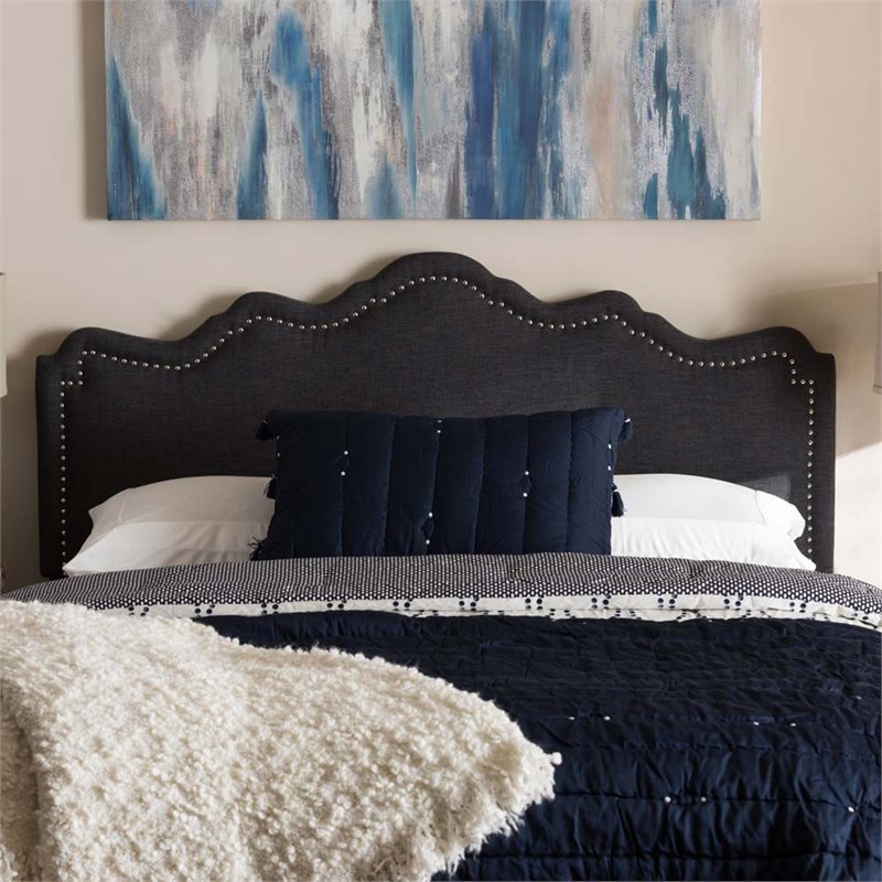 Baxton Studio Nadeen Fabric Upholstered Full Headboard in Dark Gray
