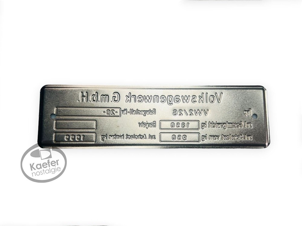 VW Bus ID Plate Type 26 Up to 1960