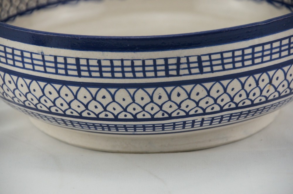 Middle Eastern Pottery Bowl Blue Signed FFE